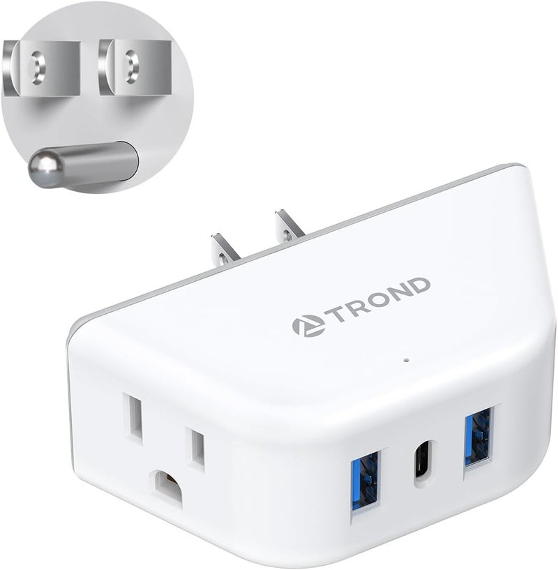 TROND Outlet Extender with USB, Wall Splitter with 2 AC Sockets, 3 USB Ports, 3-Side Design Wall Plug Adapter, Cruise Essentials, Plug Extension Outlet for Travel Home Office, White - Image 1